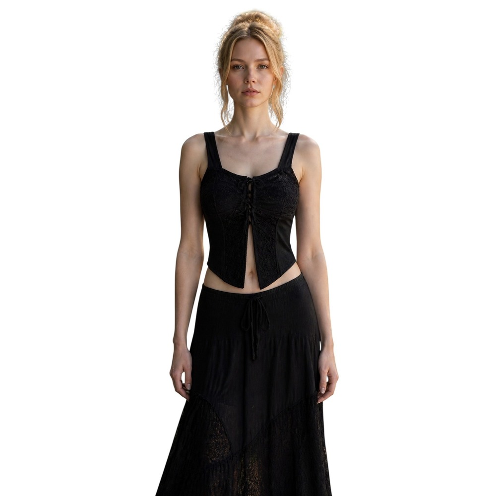 Y2k Whimsigoth Fairygrunge Babydoll Women size Small Lace Gothic Split Front Top